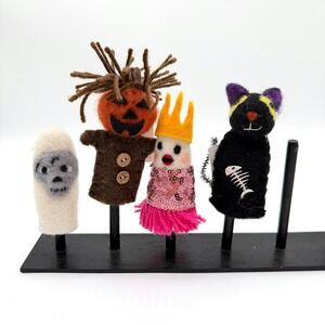 ONE HUNDRED 80 DEGREES Wool Felt Finger Puppets Halloween Spooky Monster 4pc Kid